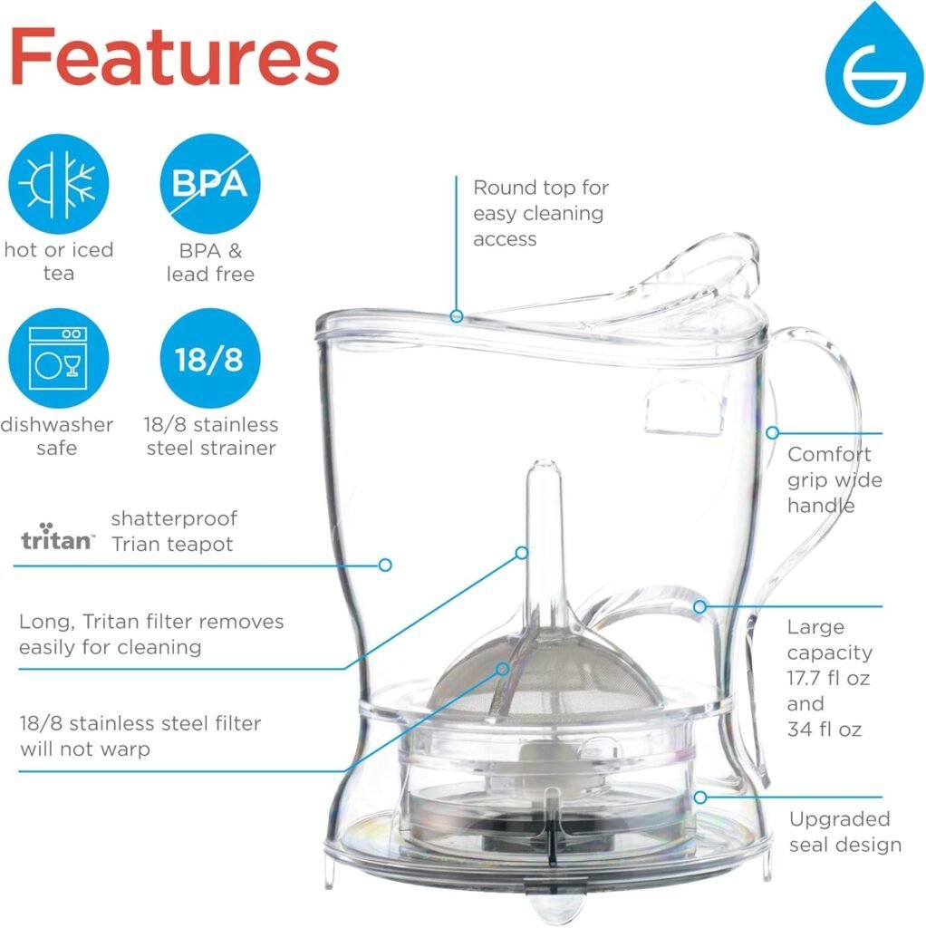 GROSCHE Aberdeen Tea Infuser Teapot Smart Tea Maker - BPA-Free, Drip-Free Design | Coaster | Easy Brew | Easy Clean Steeper (17.7 oz - 525 ml) GROSCHE Aberdeen Tea Infuser Teapot Smart Tea Maker - BPA-Free, Drip-Free Design | Coaster | Easy Brew | Easy Clean Steeper (17.7 oz - 525 ml)