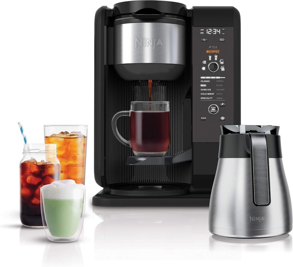 Ninja Hot and Cold Brewed System, Tea Coffee Maker, with Auto-iQ, 6 Sizes, 5 Styles, 5 Tea Settings, 50 oz Thermal Carafe, Frother, Coffee Tea Baskets, Dishwasher Safe Parts, Black, CP307 Ninja Hot and Cold Brewed System, Tea Coffee Maker, with Auto-iQ, 6 Sizes, 5 Styles, 5 Tea Settings, 50 oz Thermal Carafe, Frother, Coffee Tea Baskets, Dishwasher Safe Parts, Black, CP307