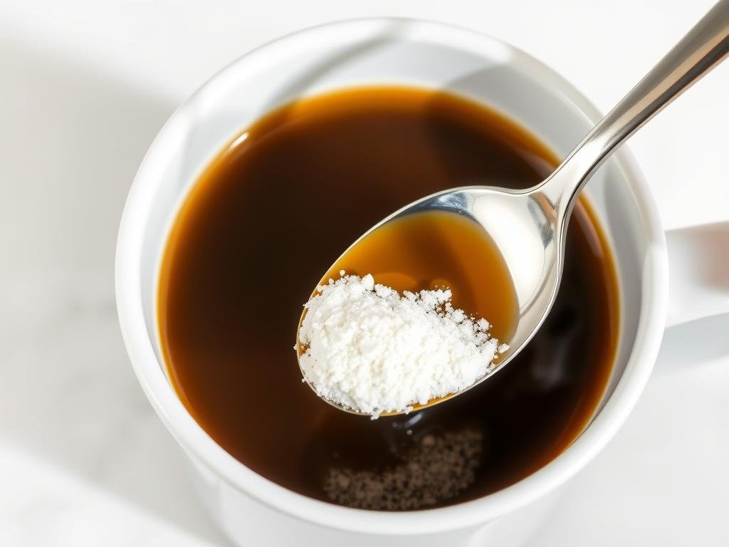 Collagen peptides being mixed into coffee Collagen peptides being mixed into coffee
