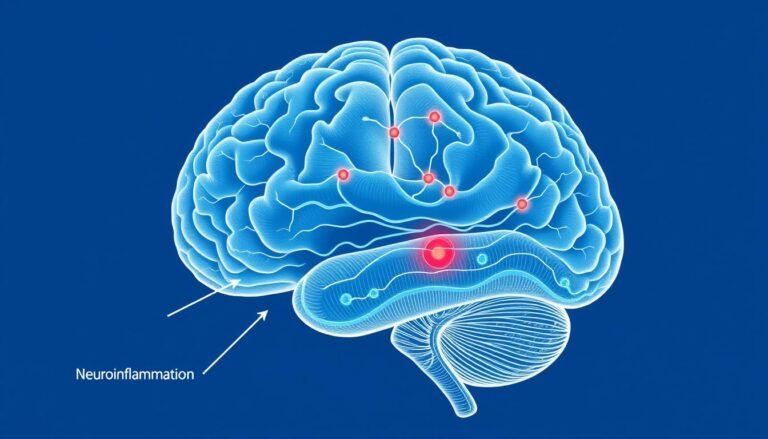 Illustration showing how neuroinflammation affects brain function and causes brain fog