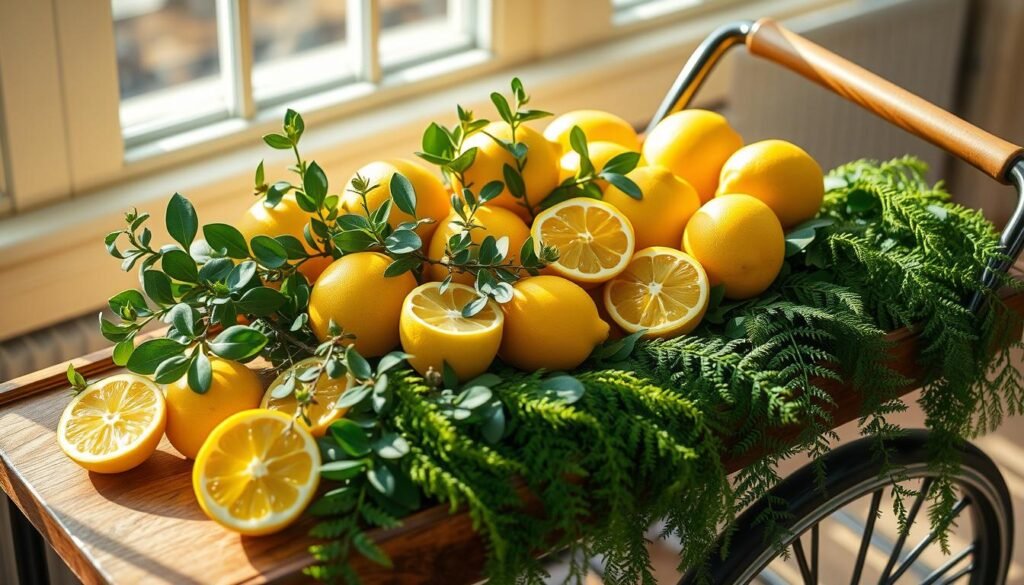 Lemon decor with greenery