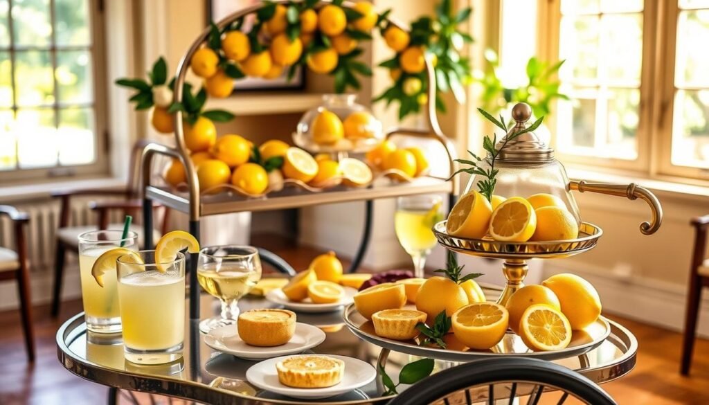 Lemon-themed tea cart refreshments