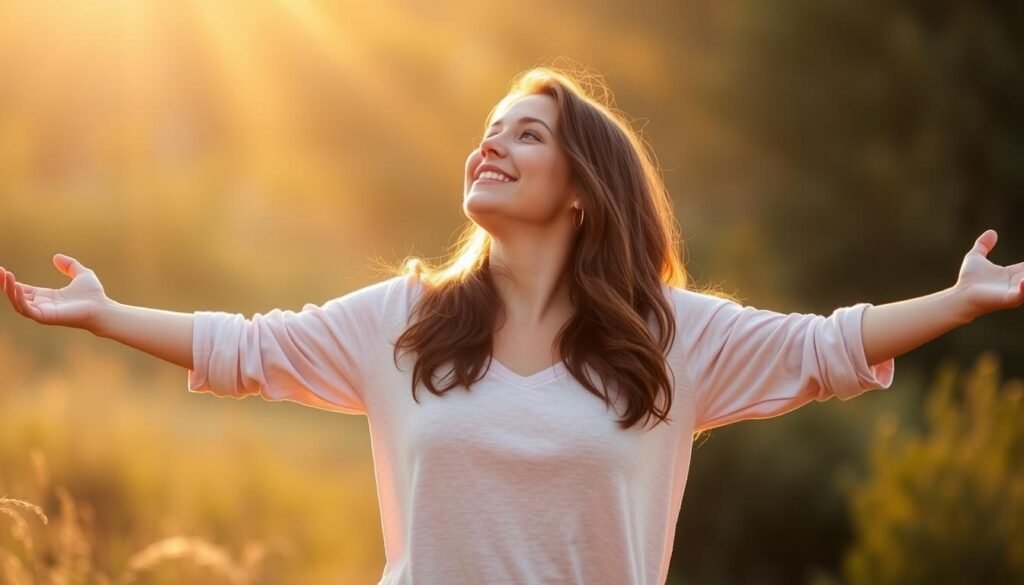 Person enjoying morning sunlight outdoors as part of morning rituals for weight loss Person enjoying morning sunlight outdoors as part of morning rituals for weight loss