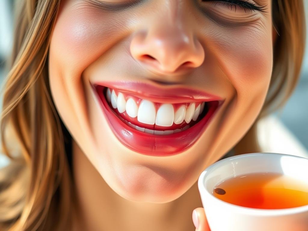 Person with improved dental health from tea that burns fat Person with improved dental health from tea that burns fat