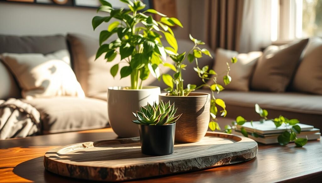 coffee table decor with plants