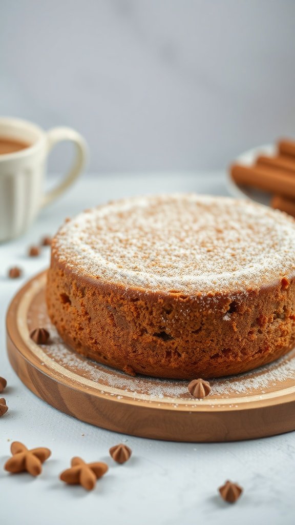 A delicious cinnamon coffee cake topped with a sprinkle of cinnamon sugar.