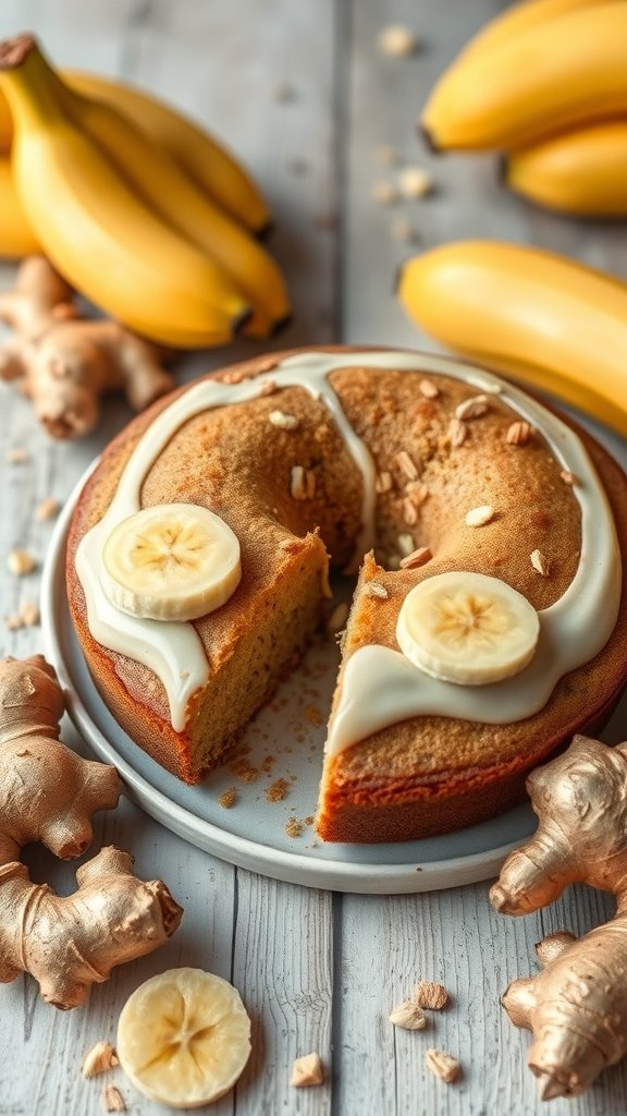 Banana bread coffee cake with ginger and bananas