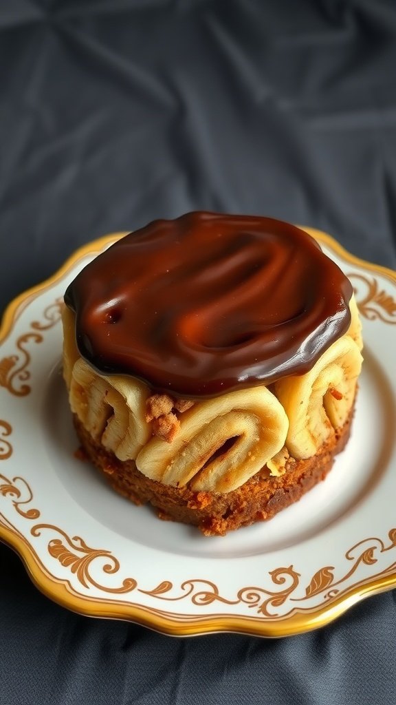 Banana bread coffee cake with chocolate ganache topping