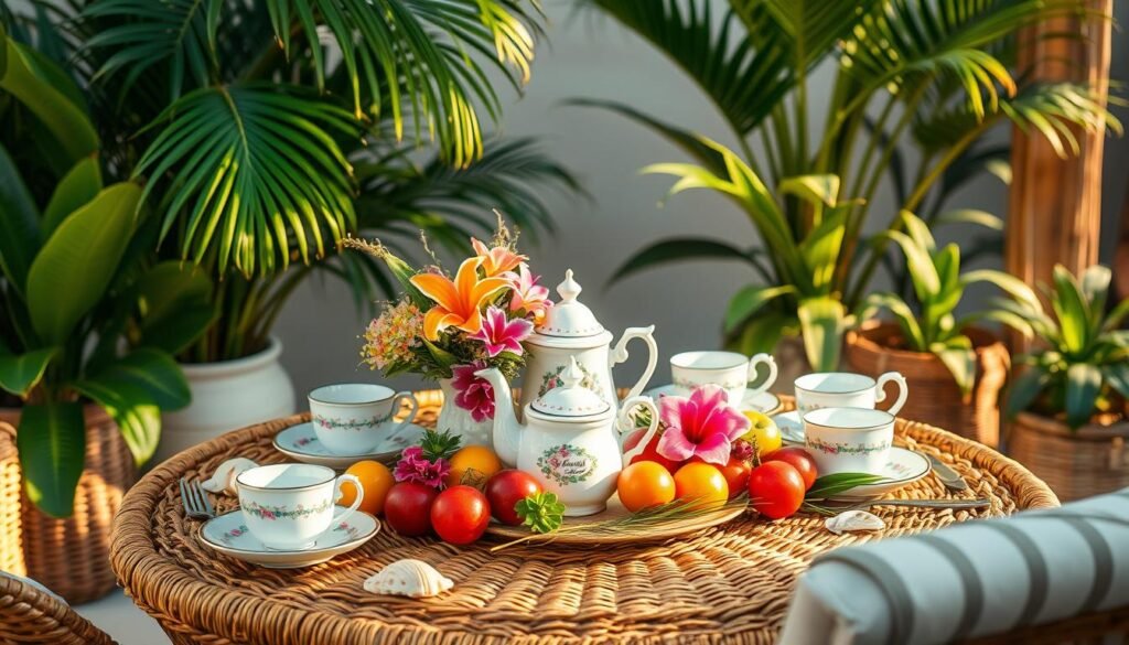 tropical tea table decorations