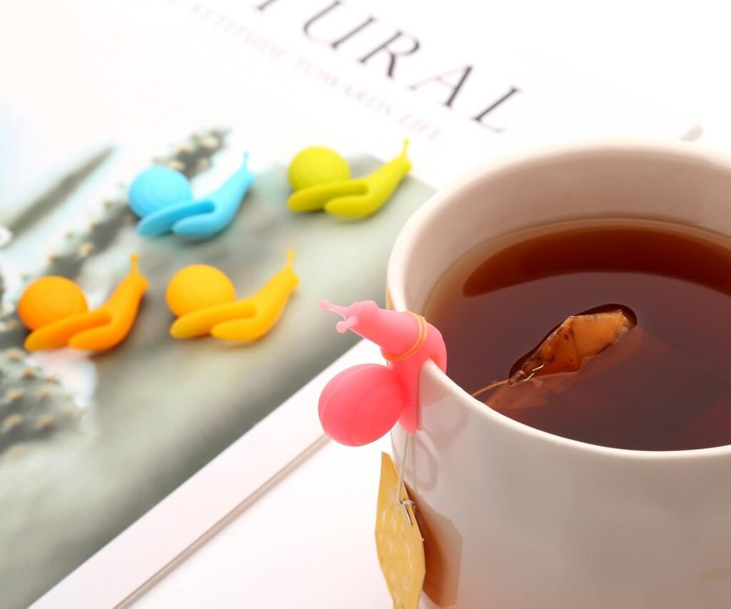 10-Pack Silicone Snail Tea Bag Clips - Cute Colorful Cup Edge Holders for Tea Bags