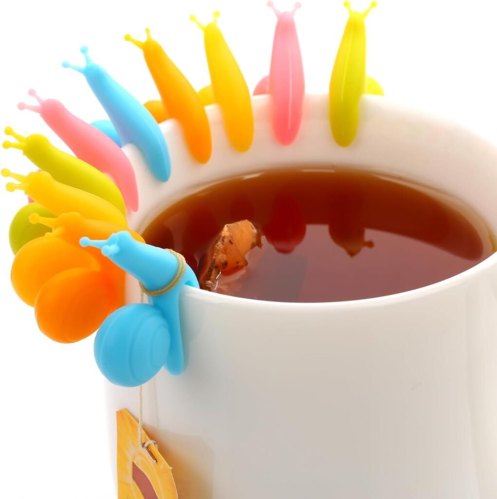 10-Pack Silicone Snail Tea Bag Clips - Cute Colorful Cup Edge Holders for Tea Bags