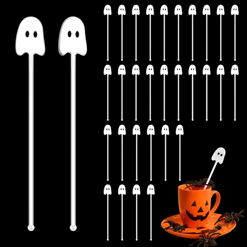30 Pcs Halloween Swizzle Sticks Plastic Coffee and Cocktail Stirrers Fall Thanksgiving Drink Stirrers Cocktail Mixers for Halloween Fall Autumn Party Tea Coffee Bar Decoration(Pumpkin)