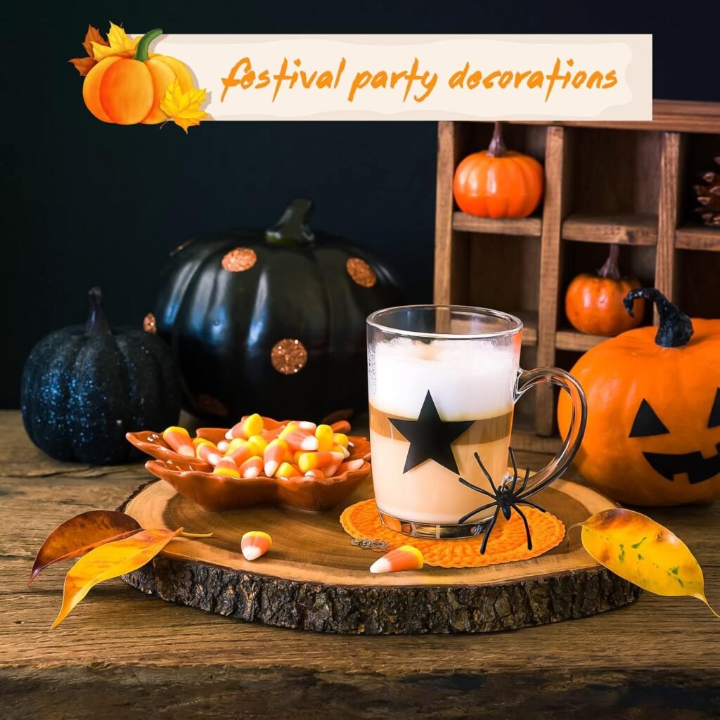 Crochet Pumpkins Coaster Handmade Knitted Drink Coaster Set Autumn Drink Cup Pad Mats Absorbent Bottle Mug Place Mats for Table Protection Fall Halloween Thanksgiving Themed Party Decoration (4 Pcs)