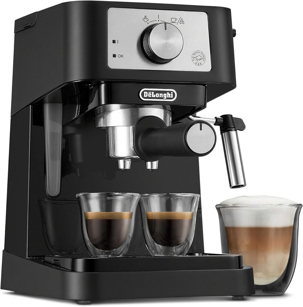 DeLonghi Stilosa Manual Espresso Machine, Compact Coffee Maker, 15 Bar Pump Pressure, Manual Milk Frother Steam Wand for Authentic Single  Double Espresso, Lattes  Cappuccinos, Tamper Included