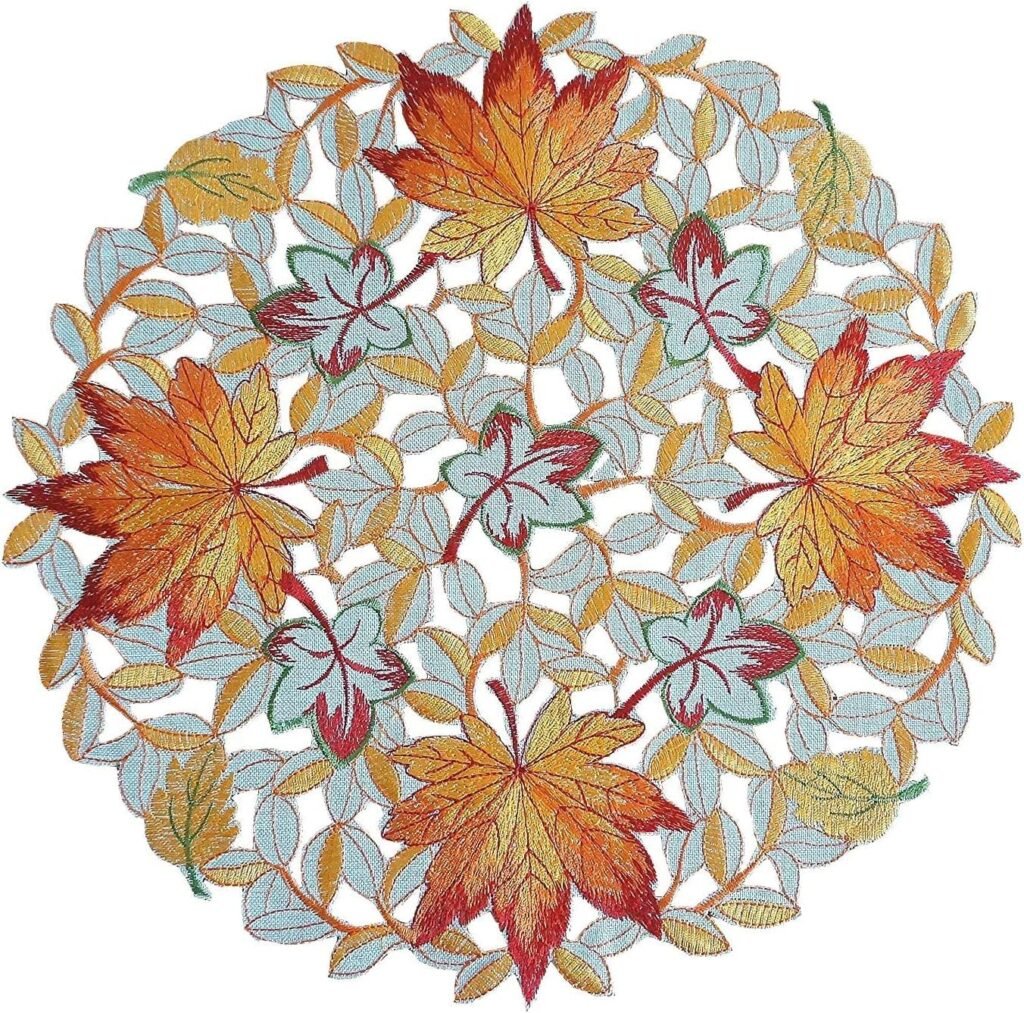 GRANDDECO Thanksgiving Harvest Table Runner Embroidered Cutwork Maple Leaves Dresser Scarf Table Cover Autumn Or Fall Decorations (Placemat 14 Set of 2)