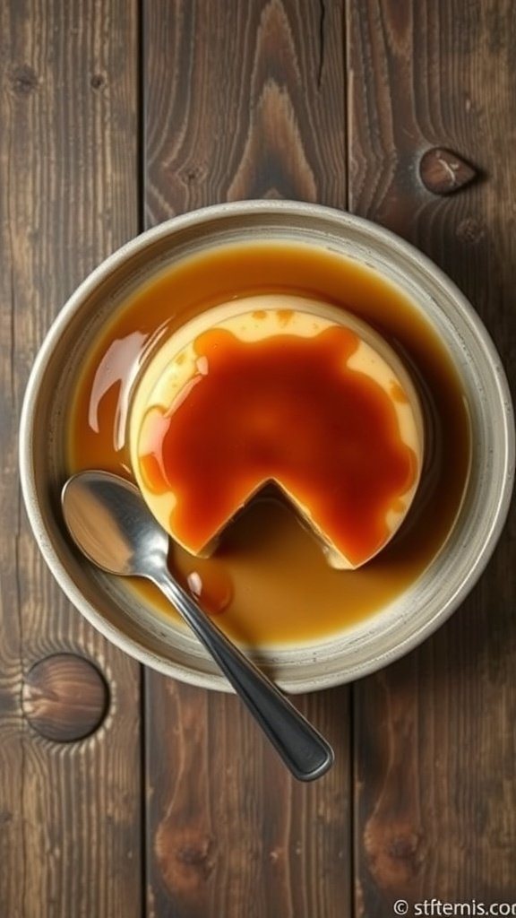 A delicious coffee flan with rich caramel sauce on top.