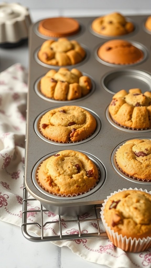 Mini coffee cakes baked in muffin tins, golden brown and fluffy.