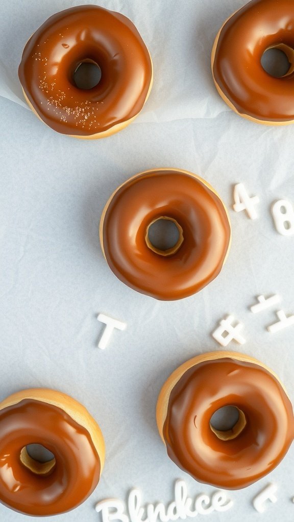 Coffee donuts with a sweet coffee glaze on a light background.