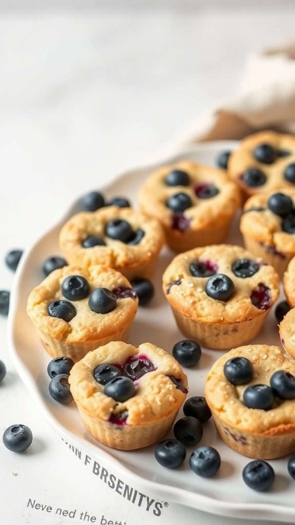 Mini blueberry sour cream coffee cakes on a plate