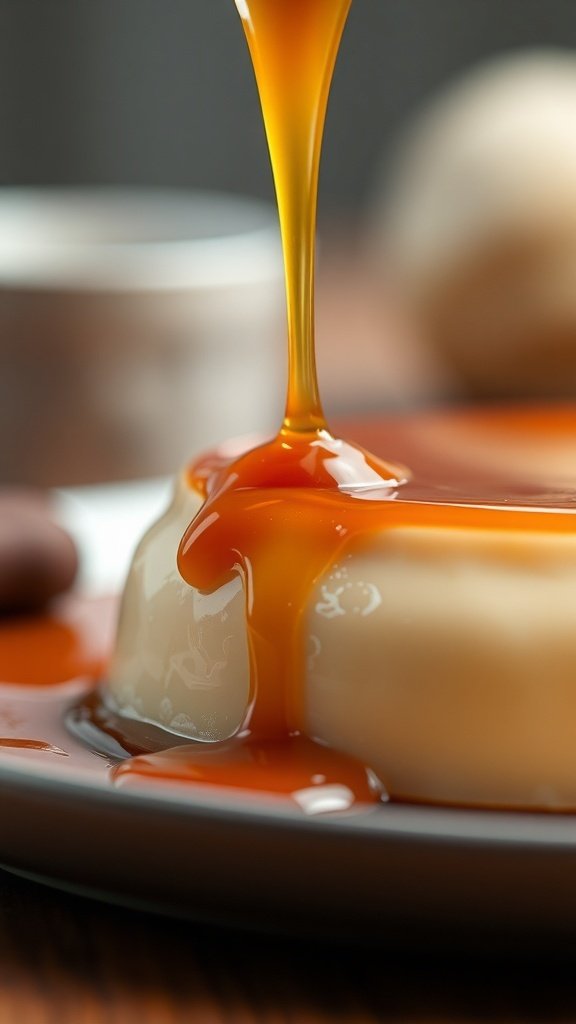 Delicious coffee flan with caramel topping