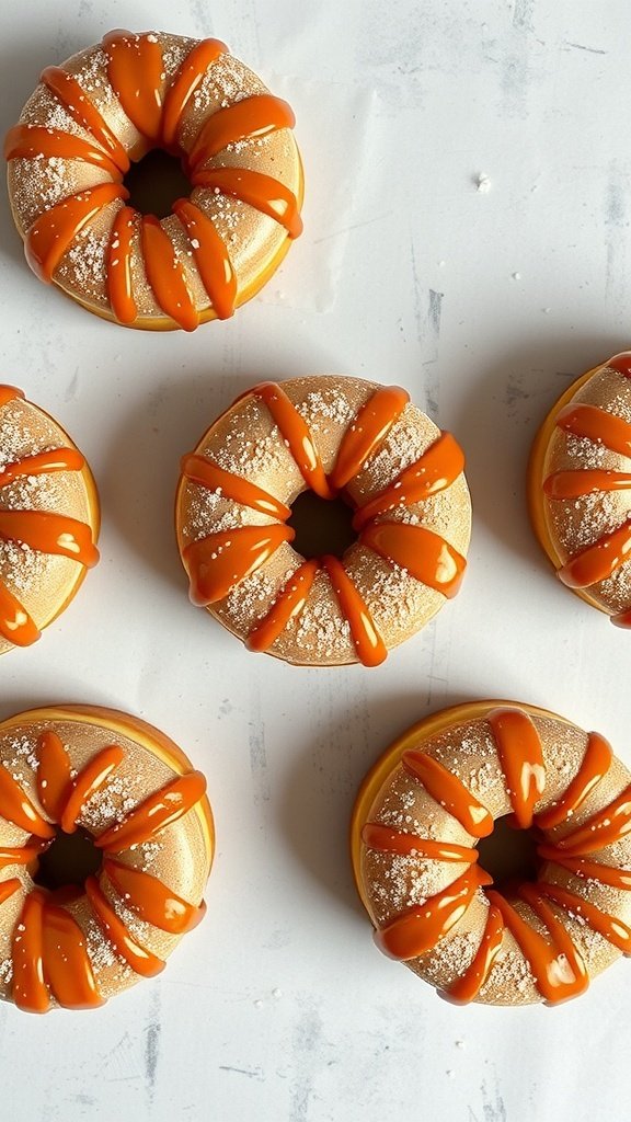 Delicious coffee donuts with caramel drizzle