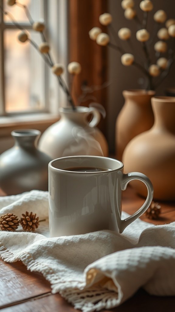 A cozy cup of evening brew on a table with natural decor.