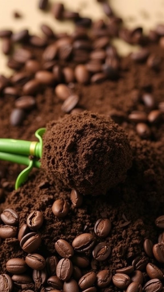 Image showing coffee grounds being used in a garden setting.