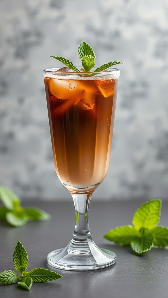 A refreshing Espresso Mint Julep drink garnished with mint leaves.