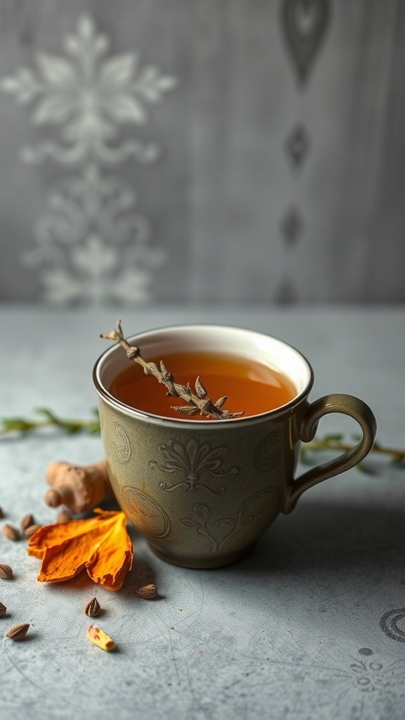 A cozy cup of turmeric tea with spices and herbs