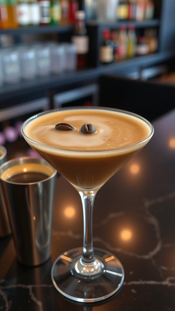 Espresso Coffee Martini garnished with coffee beans