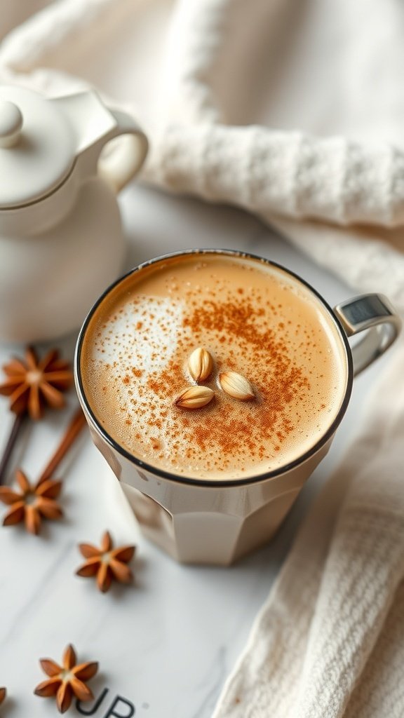 A beautifully crafted vanilla cappuccino topped with cinnamon and served in a stylish mug.